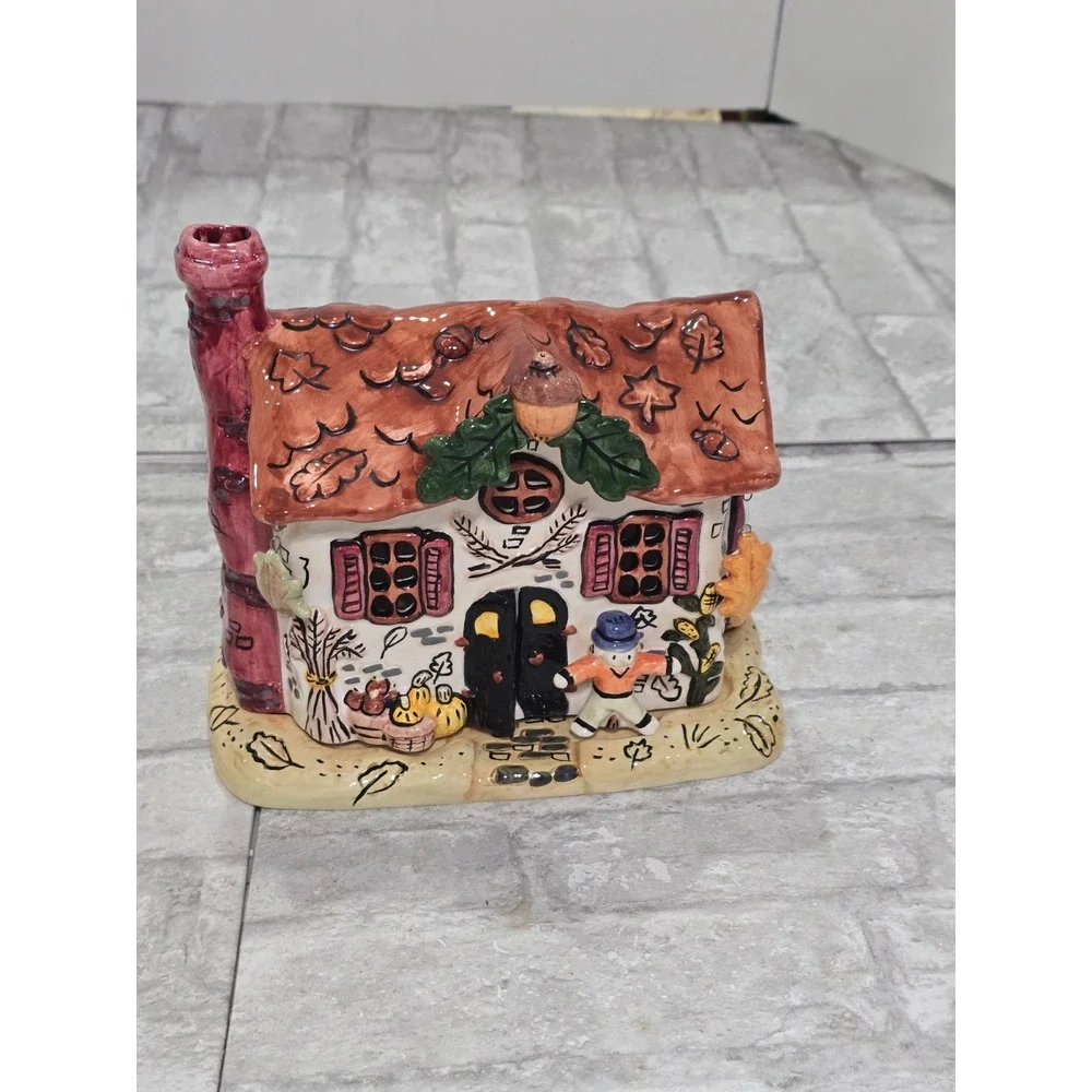 Russ‎ Berrie Thanksgiving Fall House Porcelain Votive Hand Painted  Autumn Theme